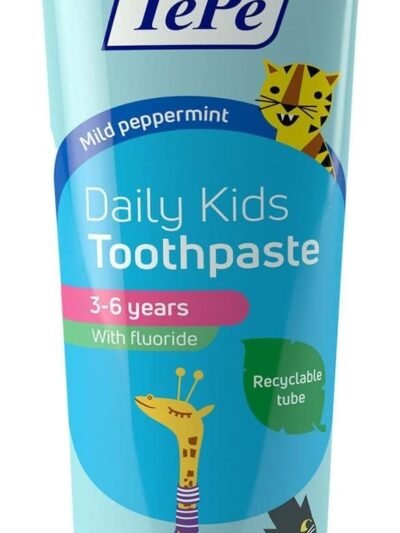 TePe Daily Kids Toothpaste, mild Peppermint, 3-6 Years, Everyday Fluoride Toothpaste for Kids to Prevent Cavities,