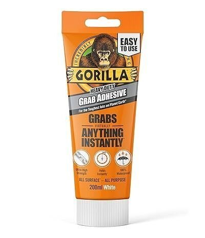Gorilla Heavy Duty White Grab Adhesive 200ml Tube – All-Purpose