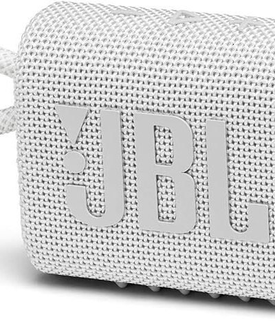 JBL GO 3 - Wireless Bluetooth portable speaker with integrated loop for travel with USB C charging cable, in white